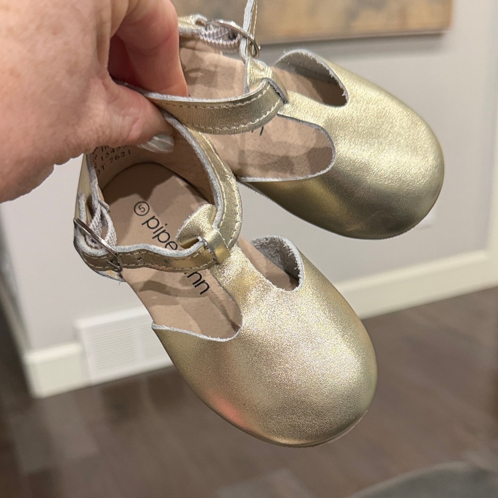 Metallic Gold T-Strap Baby Shoes size 5